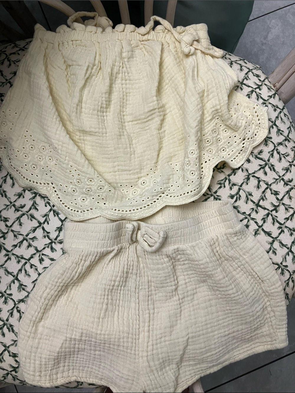 Yellow Eyelet-Trim Cotton top and shorts